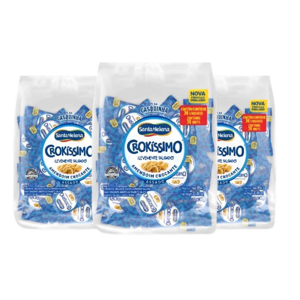 3x Amendoim Crokissimo Levemente Salgado- Santa Helena 108 Pacotes de 24g cd