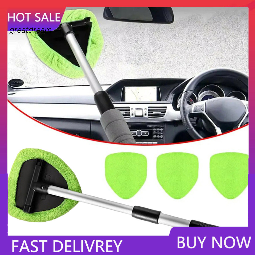 Car Brush with Replaceable Microfiber Cloth Retractable Pole Detailing Windshield – Window for Easy for Cars