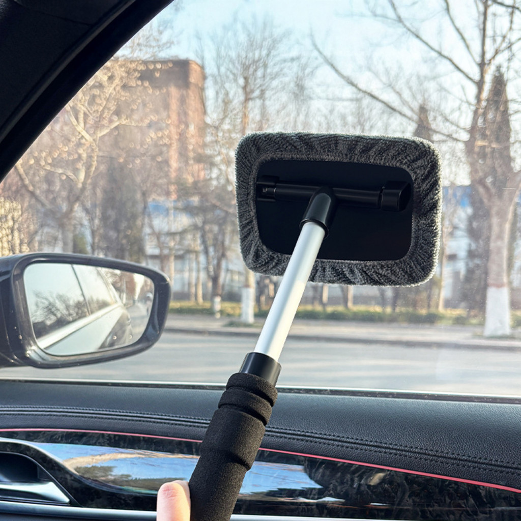 Hard to Reach Window Cleaner Car Windshield Tool with Retractable Handle Rotating Microfiber Pads – Streak-free Auto G