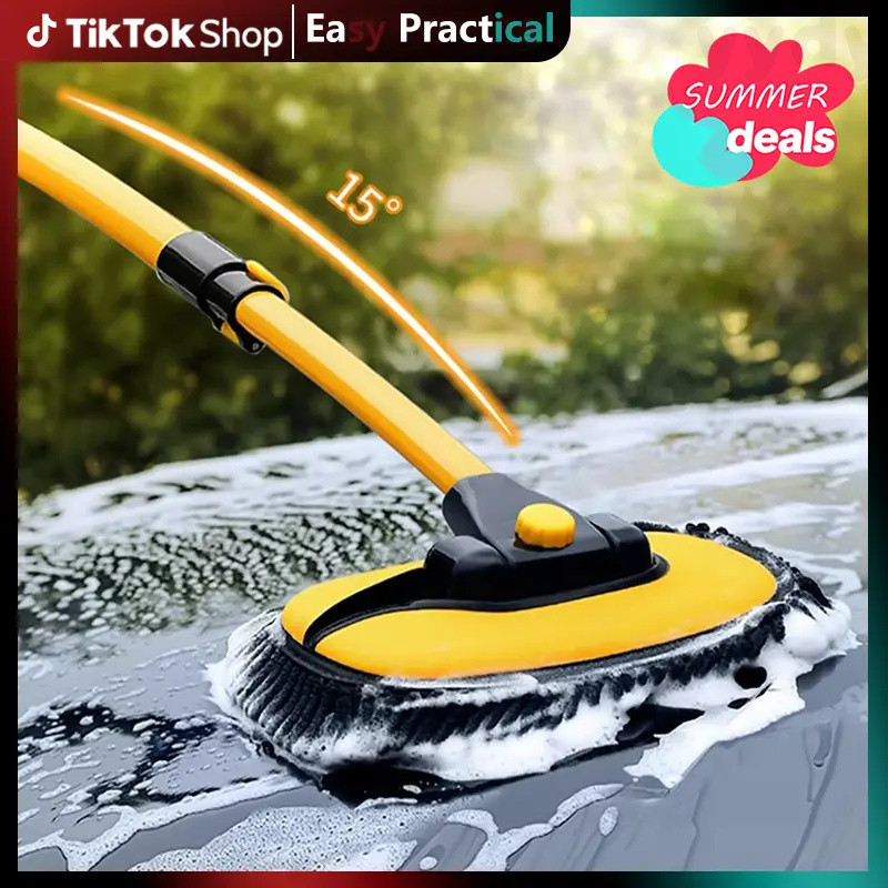 #Summervibes 43'' Long Handle Car Wash Mop, 15° Ergonomic Design, Microfiber Material, Avoid Scratching, Retractable Alu