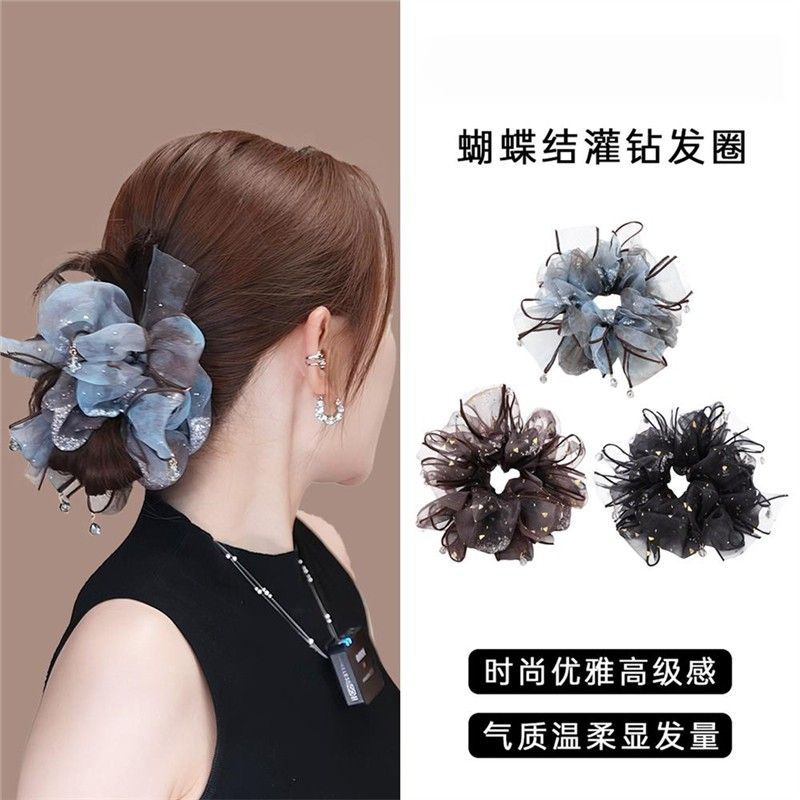Verão Scrunchy anel de cabelo feminino High-End luz luxo elegante rabo de cavalo bola cabeça flor faixa de borracha cord
