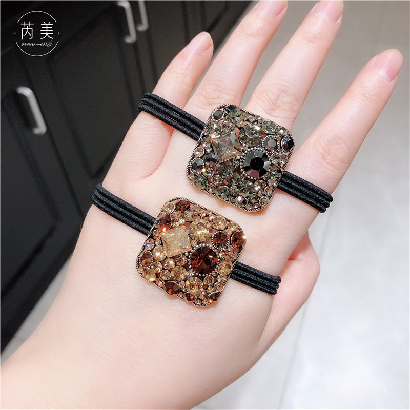 Corda de cabelo de diamante acessórios de cabelo coreano Retro High-End sentimento cheio de diamante laço de cabelo cord