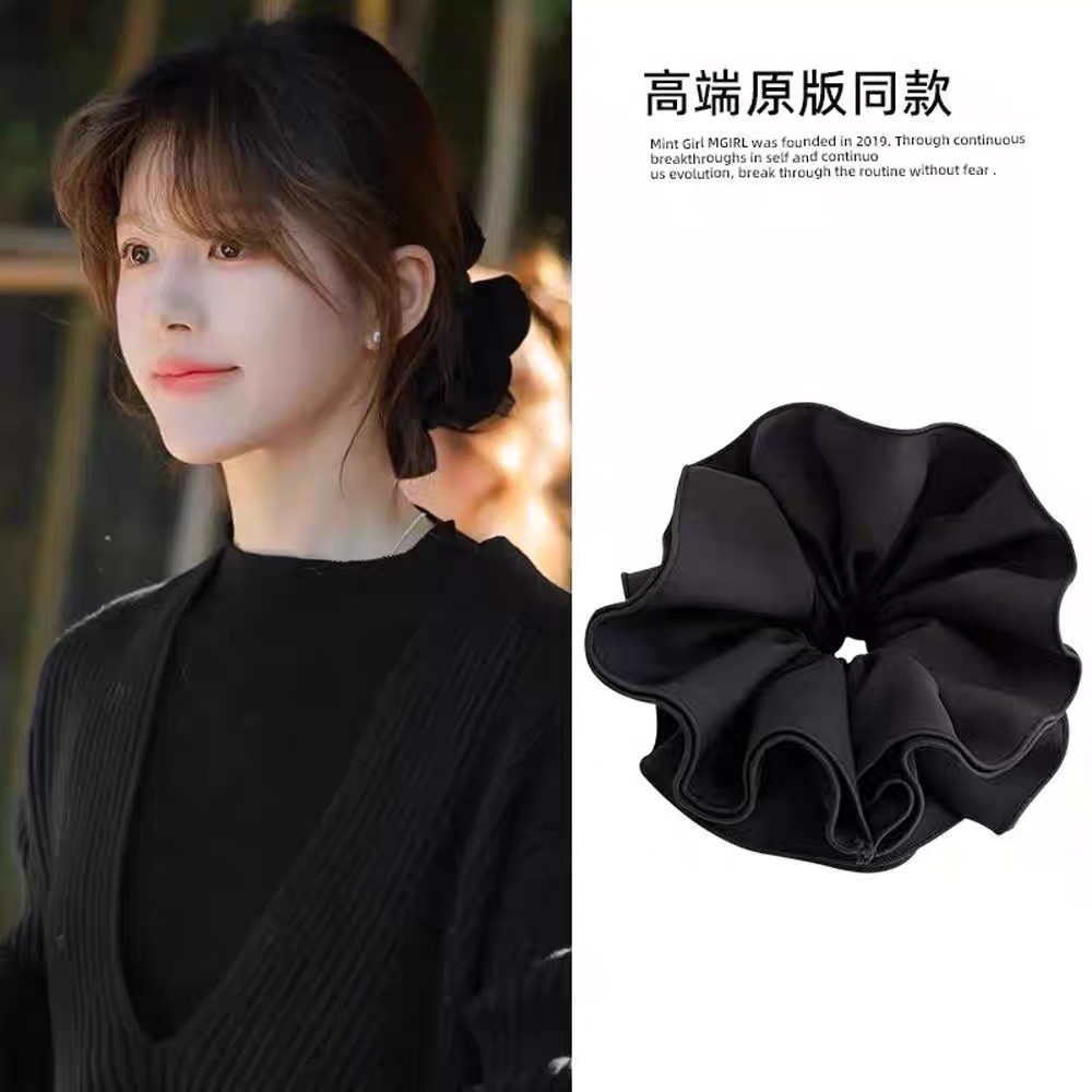 Zhao Lusi Cetim Scrunchy Anel de Cabelo Mesmo Estilo Arco Preto High-End Baixo Rabo de Cavalo Anel de Cabelo Cabeça Cord