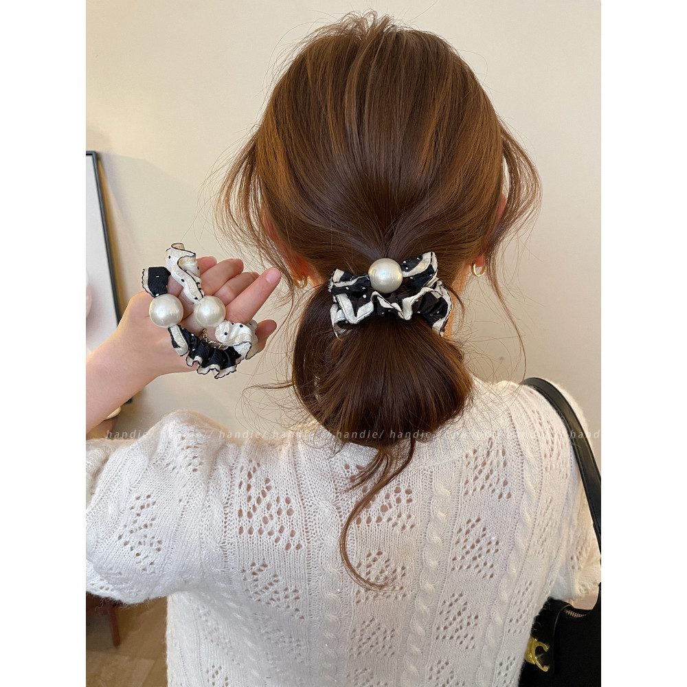 Laço de cabelo francês pérola bolinhas intestino pequeno feminino High-End moda cabeça flor 2026 novo estilo cabeça cord