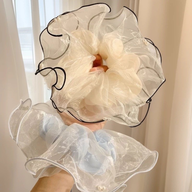 Super fada azul gaze Scrunchy laço de cabelo feminino High-End estilo preguiçoso gravata de cabelo Oversized cabeça cord