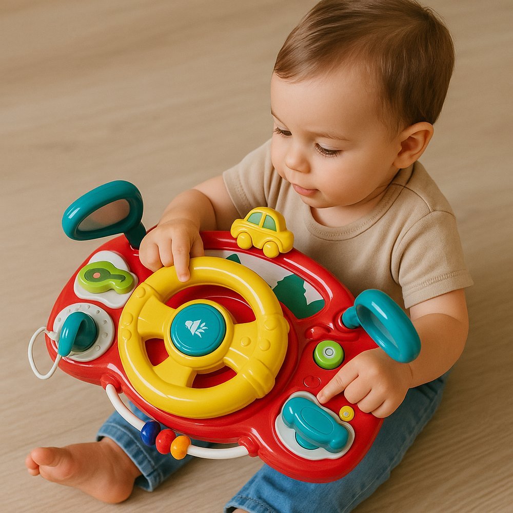 Volante Infantil Interativo com Luz e Som Educativo Brinquedo Musical com Marcha e Chave