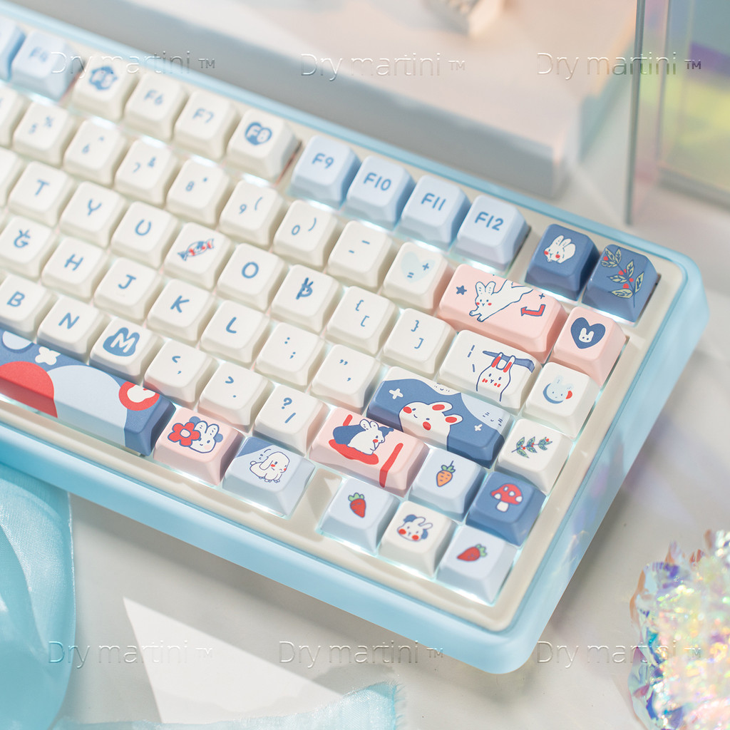 Blue Bunny Keycap PBT Sublimação Teclado Mecânico Cap Novo MDA Round Ball Cap 68/75/84/87/98/108