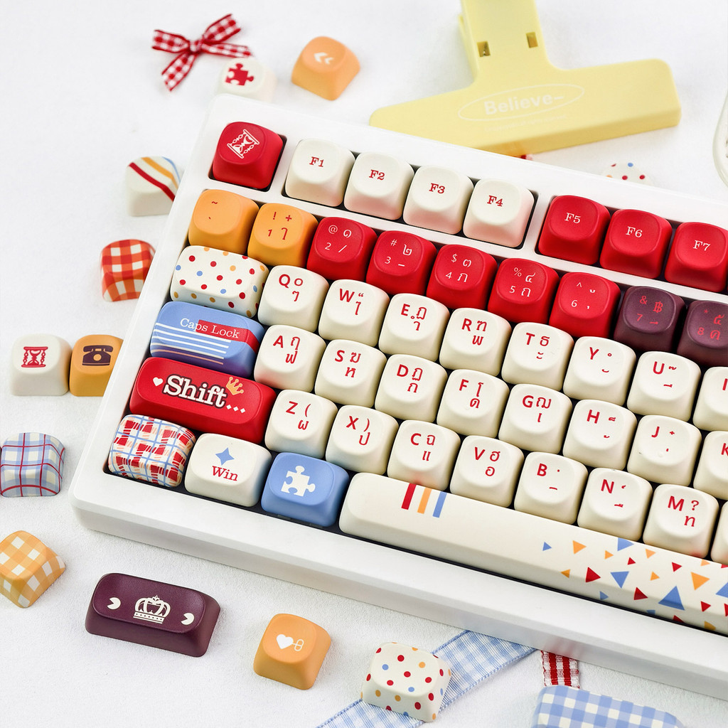 MAIMOOO Cute Round Color-blocking Keycap 120 Teclas MOA/Cherry Profile PBT Sublimação De Tinta Aula F75 Colorfule Polka
