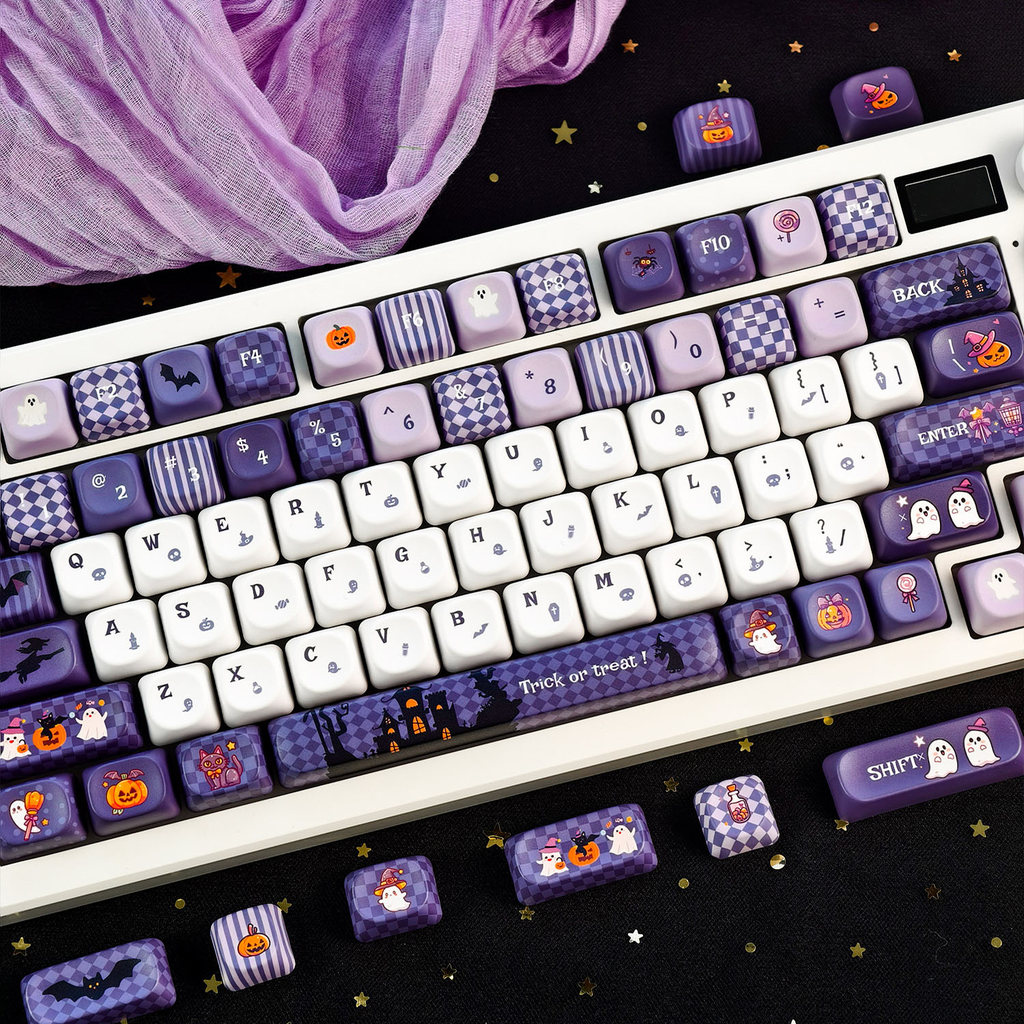 MAIMOOO Halloween Keycap MOA/Cherry Profile 120 Teclas PBT Sublimação De Tinta Aula F75 Galaxy 100 Cute Cartoon Round Pu