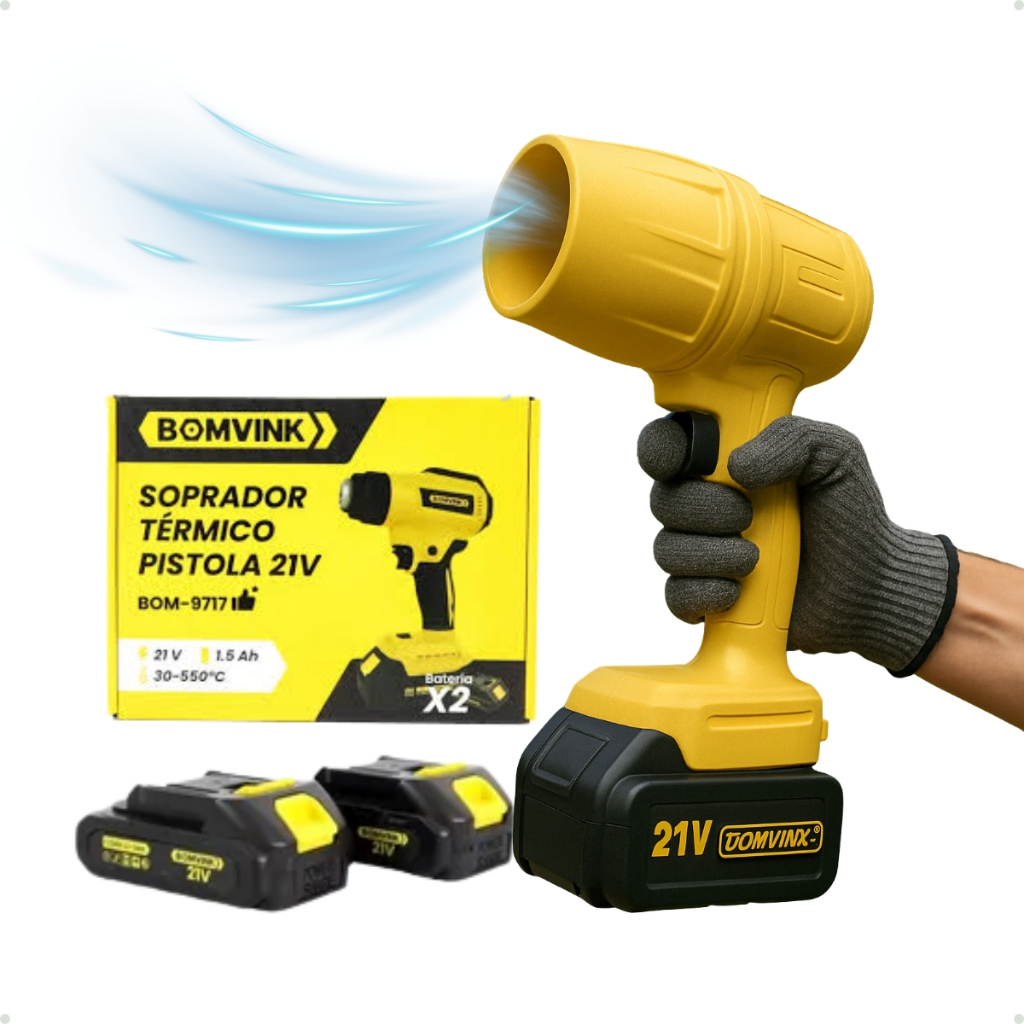 Soprador De Folhas Elétrico Bivolt Com 2 Baterias 21V 330w Portátil Potente Recarregável Turbo