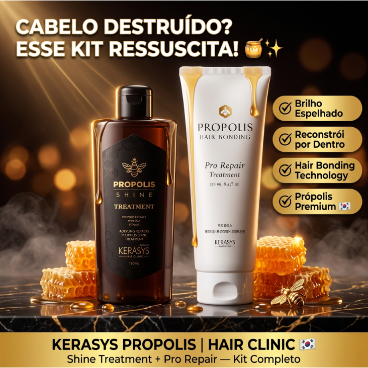Kerasys Propolis Hair Bonding Pro Repair Treatment Máscara Capilar Reconstrução Brilho 250ml Coreano