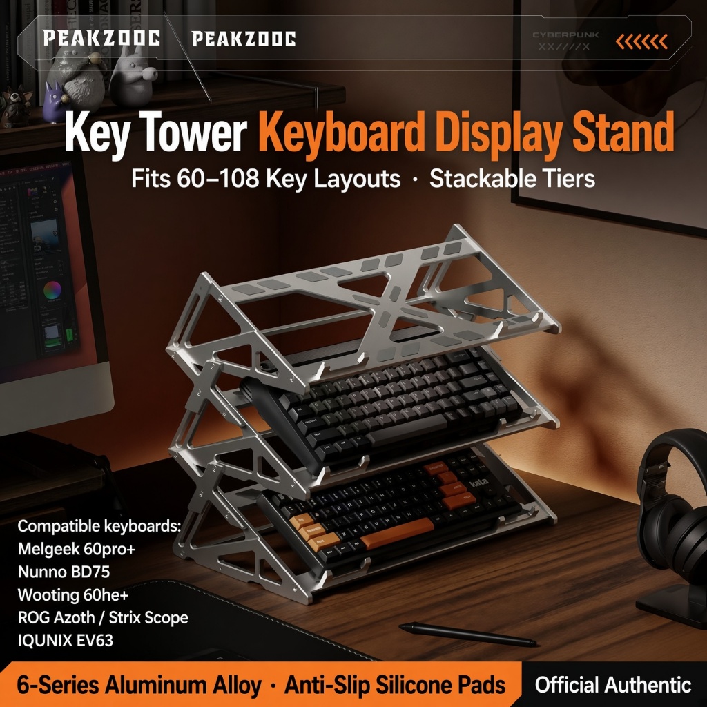 Suporte De Teclado De Alumínio Da Torre Chave PEAKZOOC Empilhável 60-75/60-108 CNC Display Rack