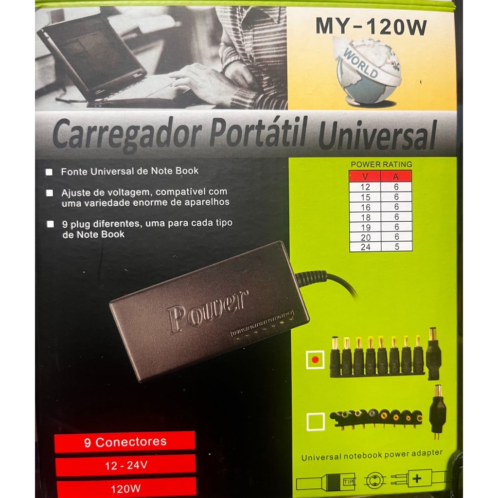 Fonte de alimentação Adaptador universal para carregador de notbook 120W com 10 adaptadores