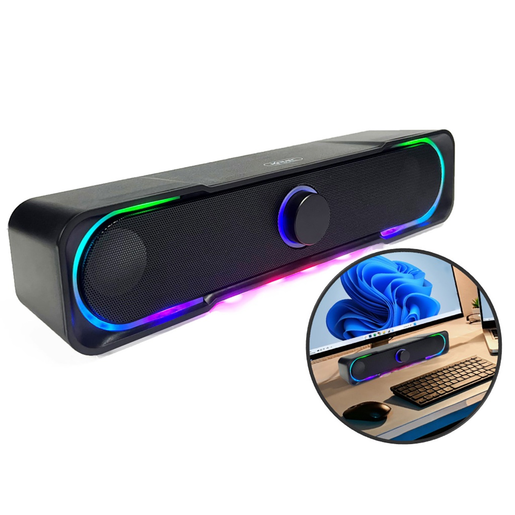 Caixa Som Caixinha Preto Pc Computador Notebook Potente Grave TV LED RGB P2 USB