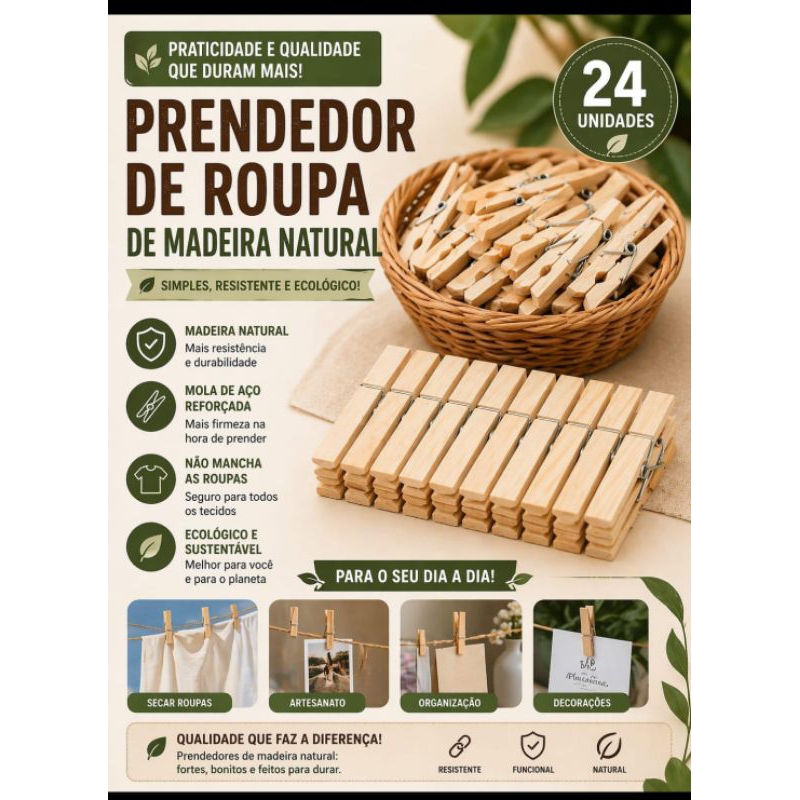 prendedor de roupa de madeira natural