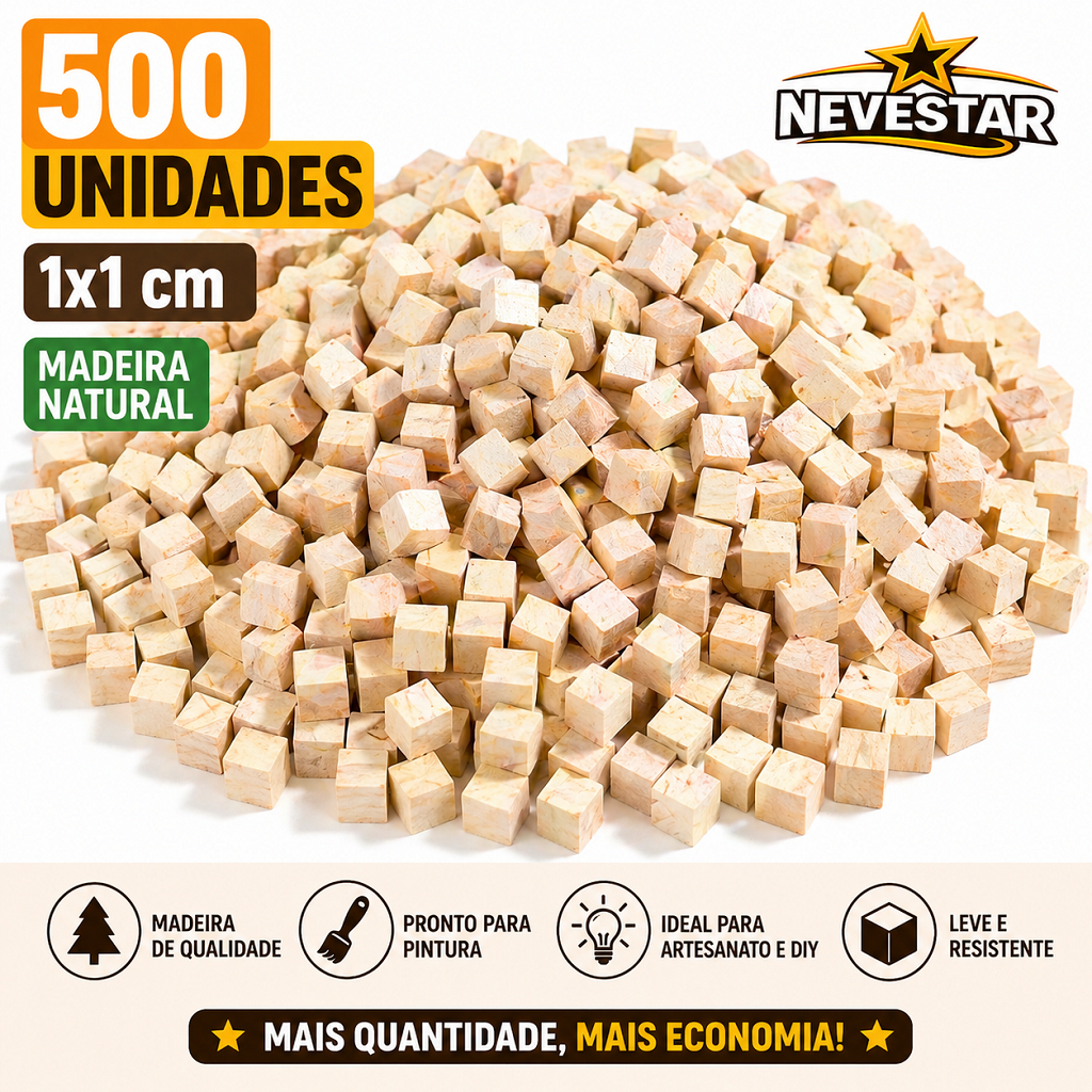Cubinhos de Madeira 1x1 cm 500 Unidades Pinus Natural Artesanato DIY NEVESTAR