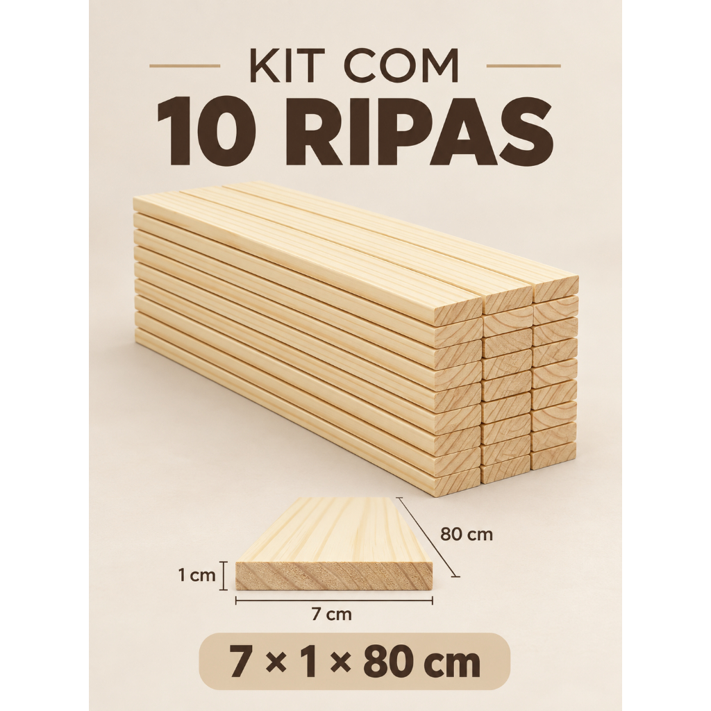 Kit 10 Ripas de Madeira Natural 7x1x80cm Sarrafo para Artesanato Decoração Marcenaria DIY