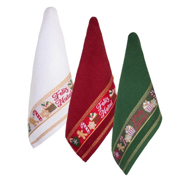 Pano de Prato Atoalhado Natalino kit 3 peças - Appel Home | Doces de Natal