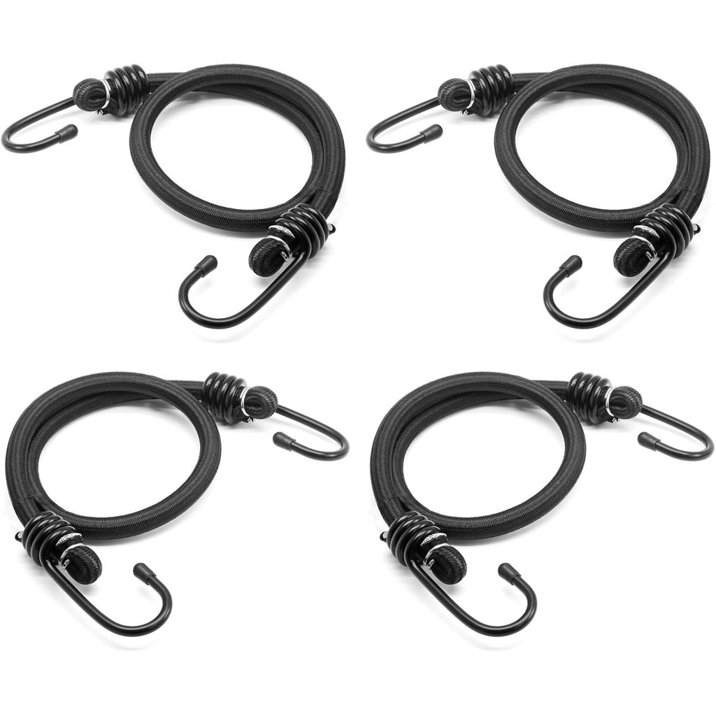 Murtenze 4Pack 16inch Black Bungee Cord with Hooks, Heavy Duty Elastic Cord Strap Bungees, Multi-Purpose Elastic Bungee