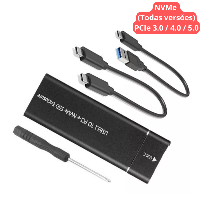 Case NVMe M2 SSD USB-C e USB 3.0 Adaptador M.2 Externo PCIe Gen3 Gen4 10GB/s