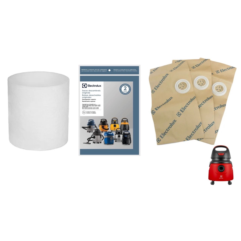 KIT SACO PARA ASPIRADOR DE PÓ + FILTRO PERMANENTE BRANCO GT20P TOTAL CLEANING MACHINE