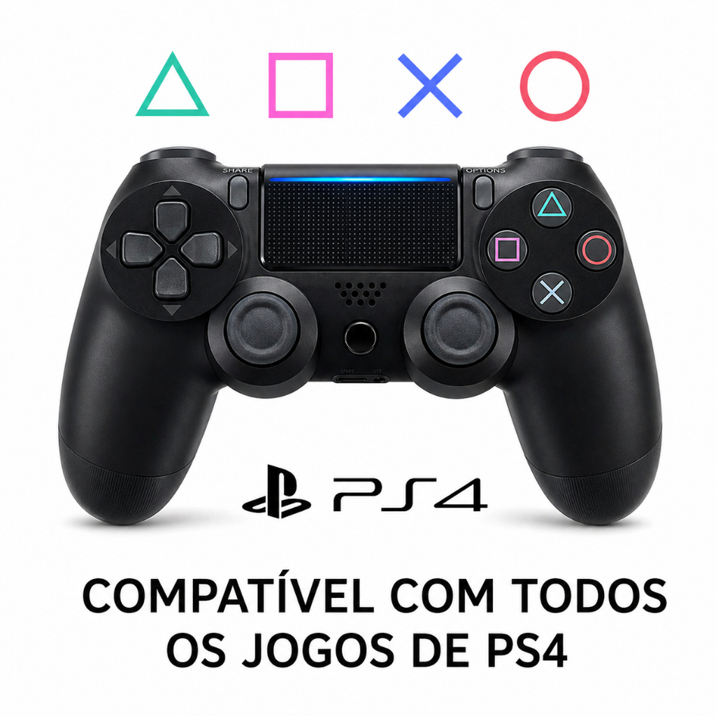 Controle PS4 Bluetooth Sem Fio Preto – Dualshock Wireless Compatível PS4