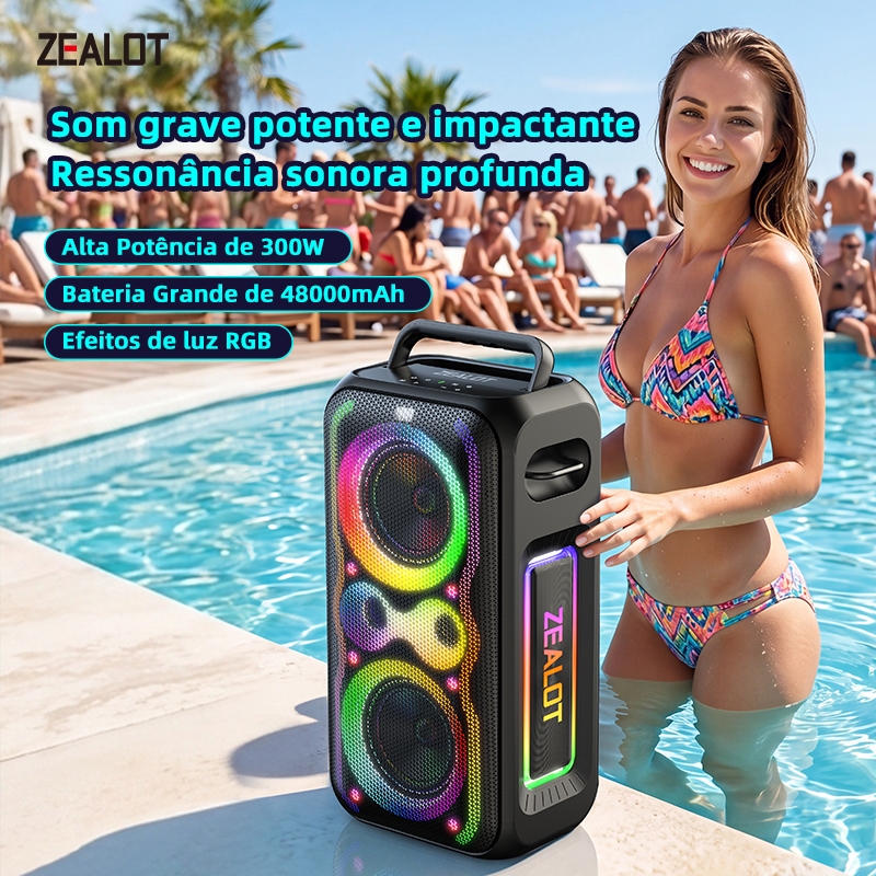 ZEALOT PT21 Alto-Falante Para Festa Sem Fio Externo 300W Grande Potência 48000mAh Bateria PD Carregamento Rápido Com Mic