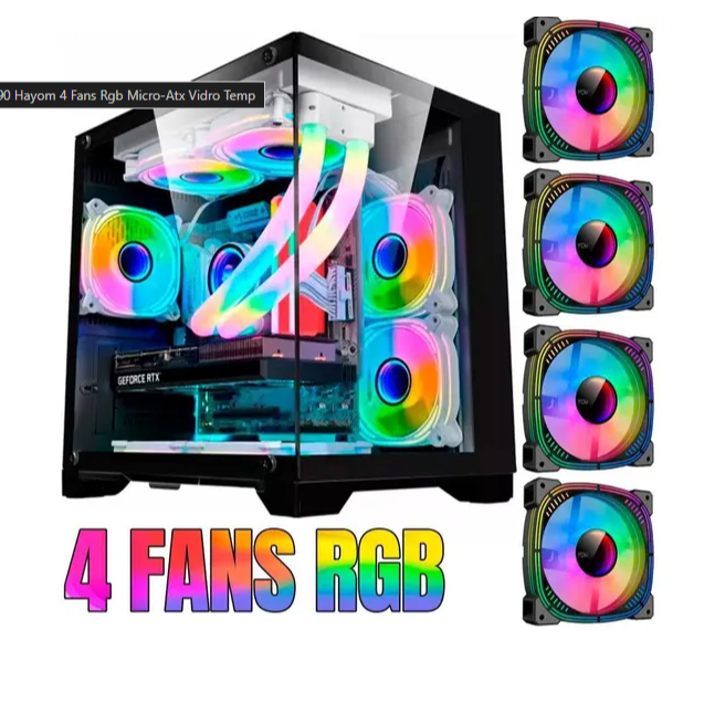 Gabinete Gamer Hayom Aquário Com 4 Cooler Fan Led Rgb
