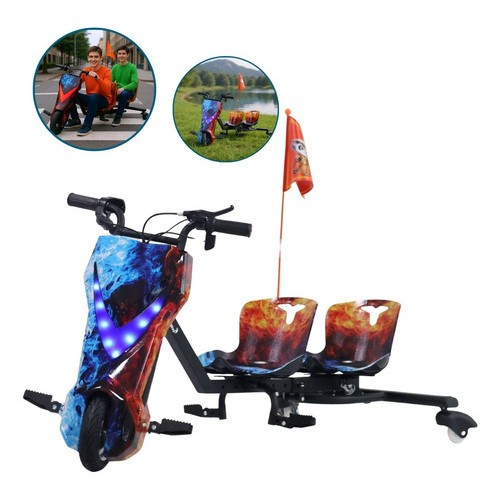 Triciclo Elétrico Drift Importway 250W Azul com 2 Assentos, até 25km/h e 85kg BW388AZ