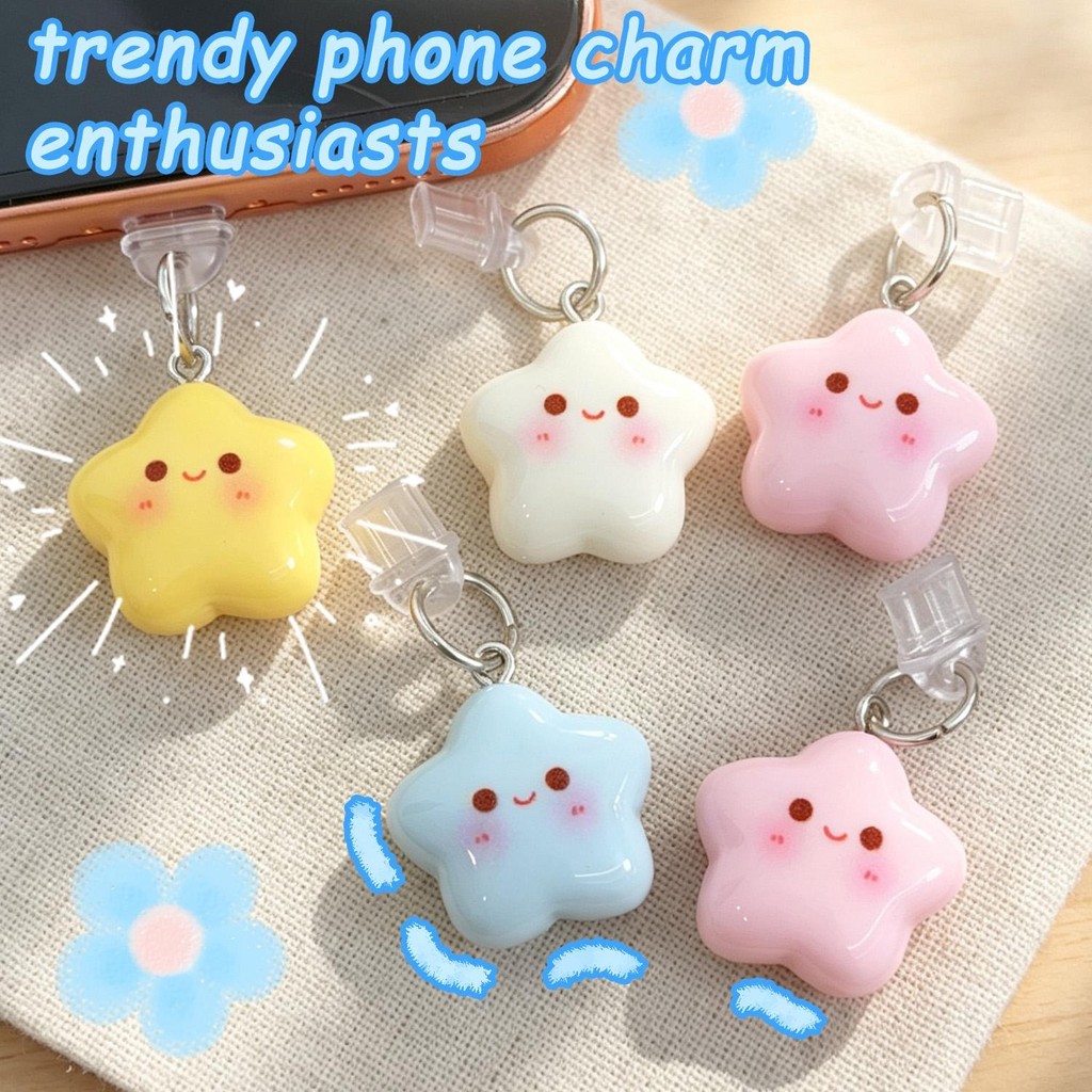 1/3/5PCS Plugue Contra Poeira Para Telefone Tipo C | Amuleto De Estrela Sorridente 3D Resina Macaron Anti-Queda E À Prov