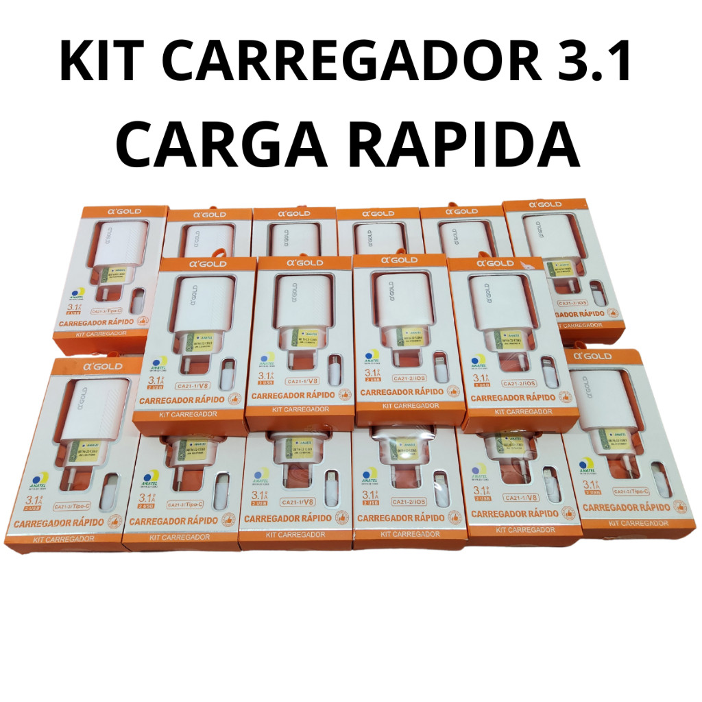 Kit  5pcs 10pcs  20pcs Carregador 3.1 Carregador Tipo-C 2 Usb Carga Rápida A`gold