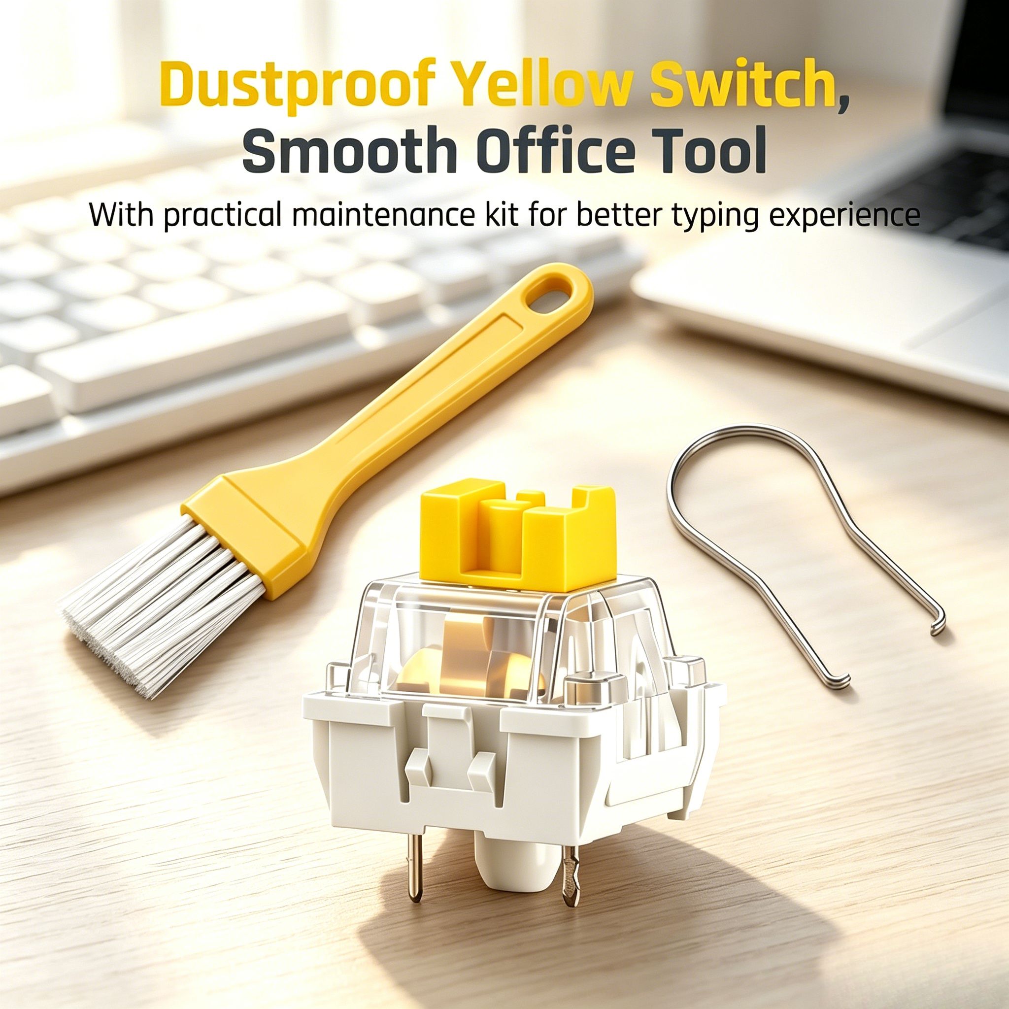 ITLY Interruptor Mecânico de Teclado Personalizado à Prova de Poeira Amarelo Pré-Lubrificado | Extrator de Metal Grátis