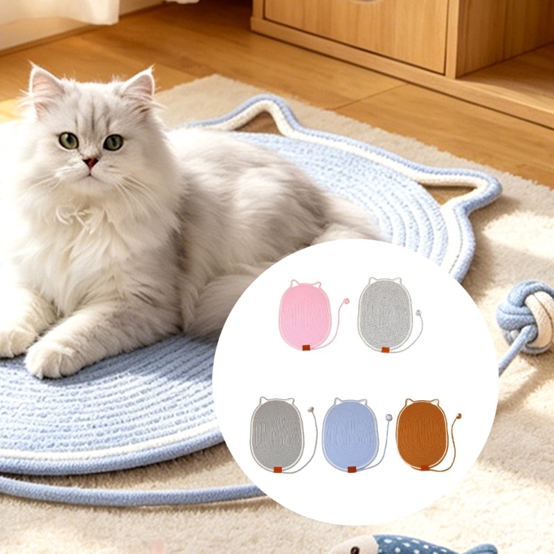 Treeling Pet Rest E Scratcher Pad Para Uso Interno Textura De Contorno De Orelha Com Brinquedo Teaser Lavável 60 x 40 cm