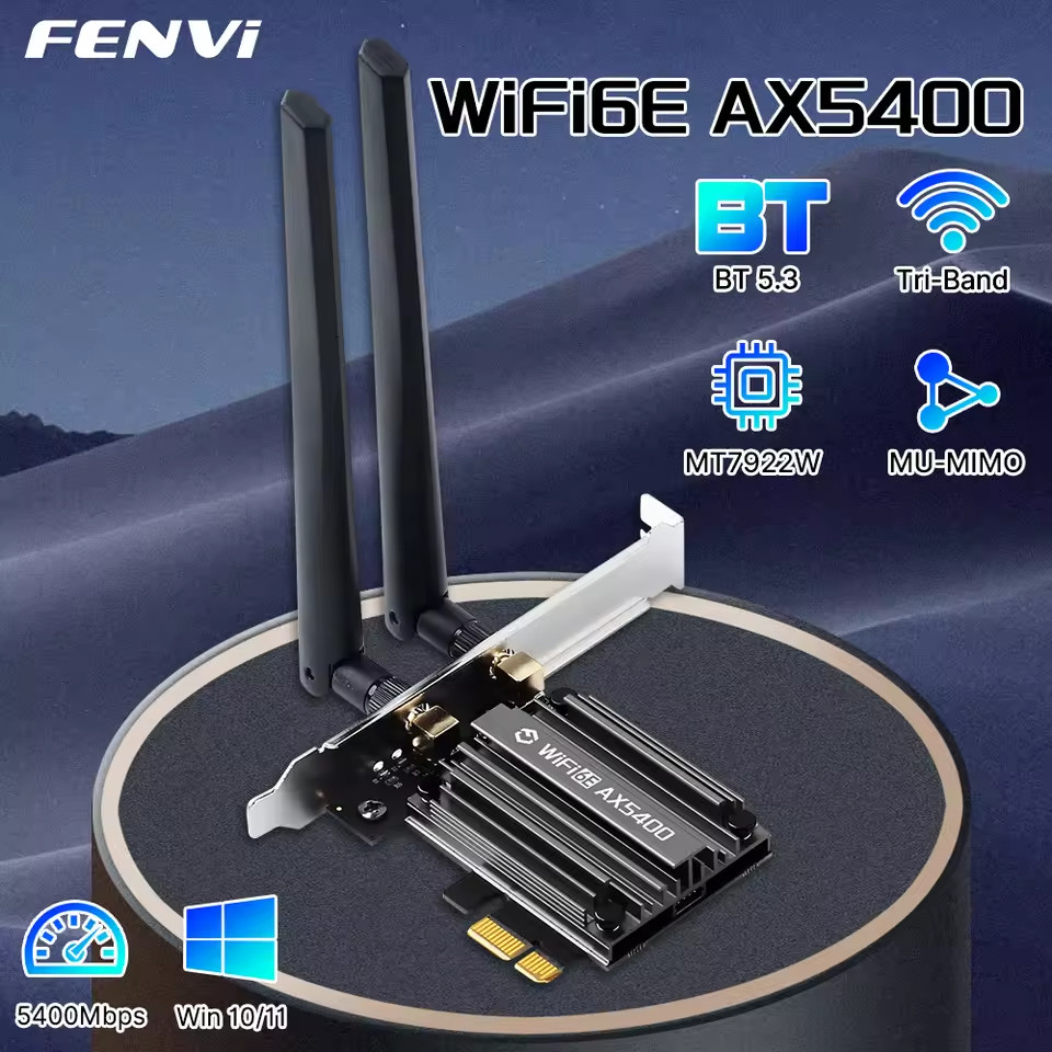 Placa Wi-Fi 6E Fenvi MT7922 AX5400 Tri-Band 5374Mbps PCI-E Bluetooth 5.2