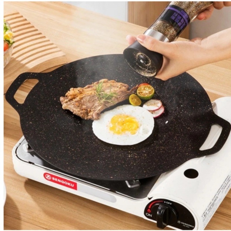 Barbecue Grill Pan Round Non-Stick Iron Pan for Barbecues and Outdoor Meetings mon-33