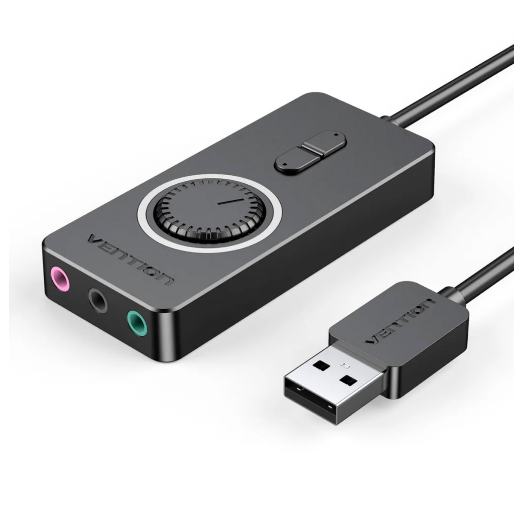 Placa de Som Vention CDRBD USB P2 3.5mm Audi e Mic Com Controle 50cm Preto