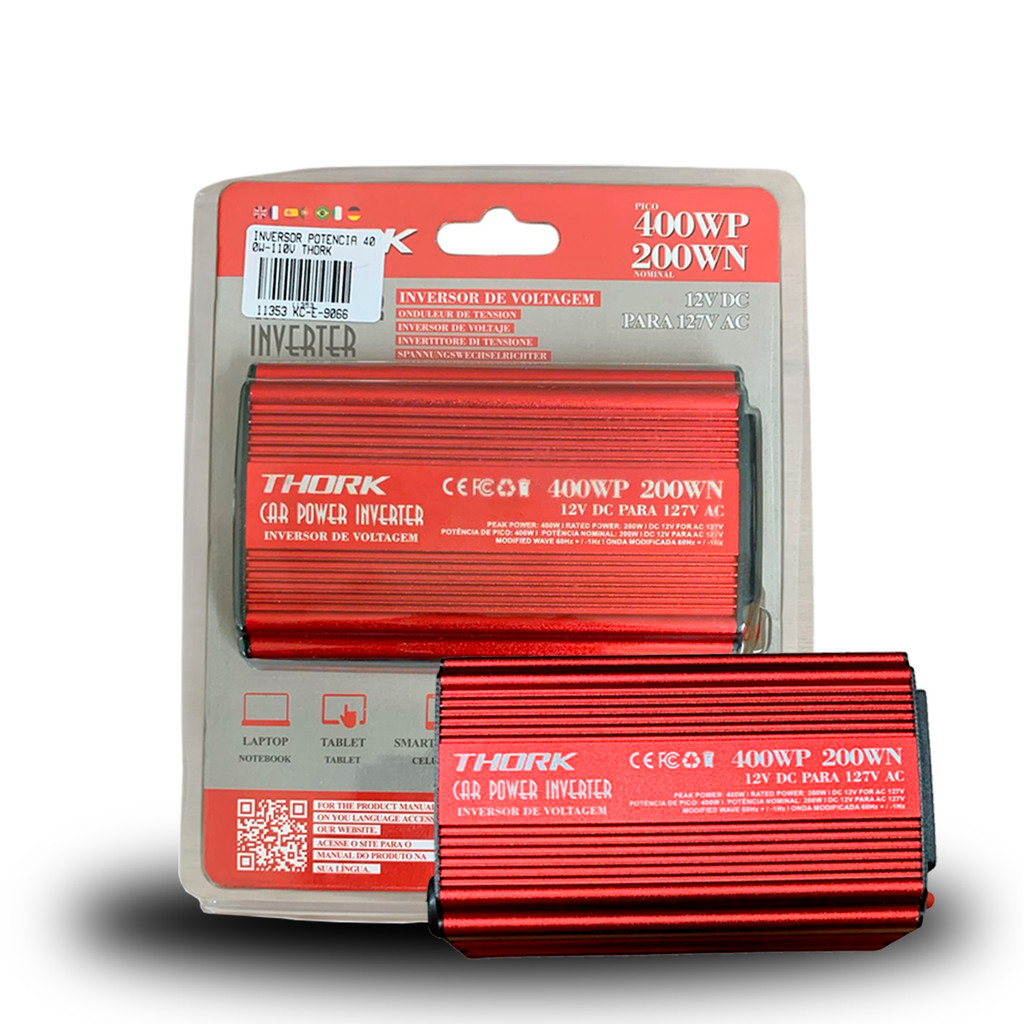 Conversor Portátil De Energia 12V Para 220V 200W USB Onda Modificada Veicular 400W Pico