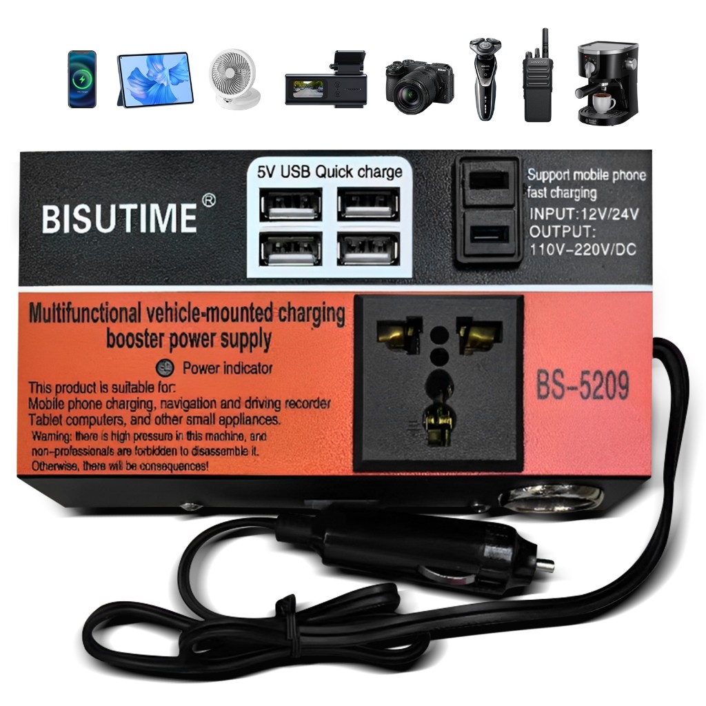 🔥【GENAI】🔥12V/24v A 110V/220V Conversor 200W Inversor De Energia Para Carro Com 4 Portas Usb Carregador