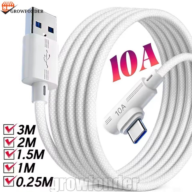 [Rápido] 2-1 Unidade 90 ° Cabo De Dados Elbow 10A USB Tipo C-Cabos-De Carregamento-Fio Trançado Alta Velocidade-Transfer