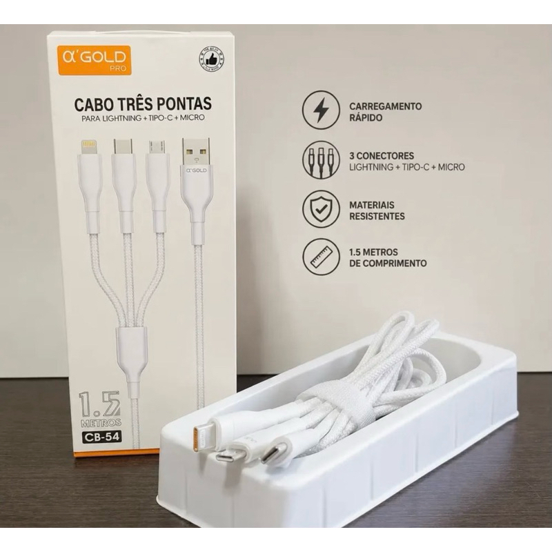 Cabo Dados Rápido Carregador Celular Triplo 3x1 Transfer Usb