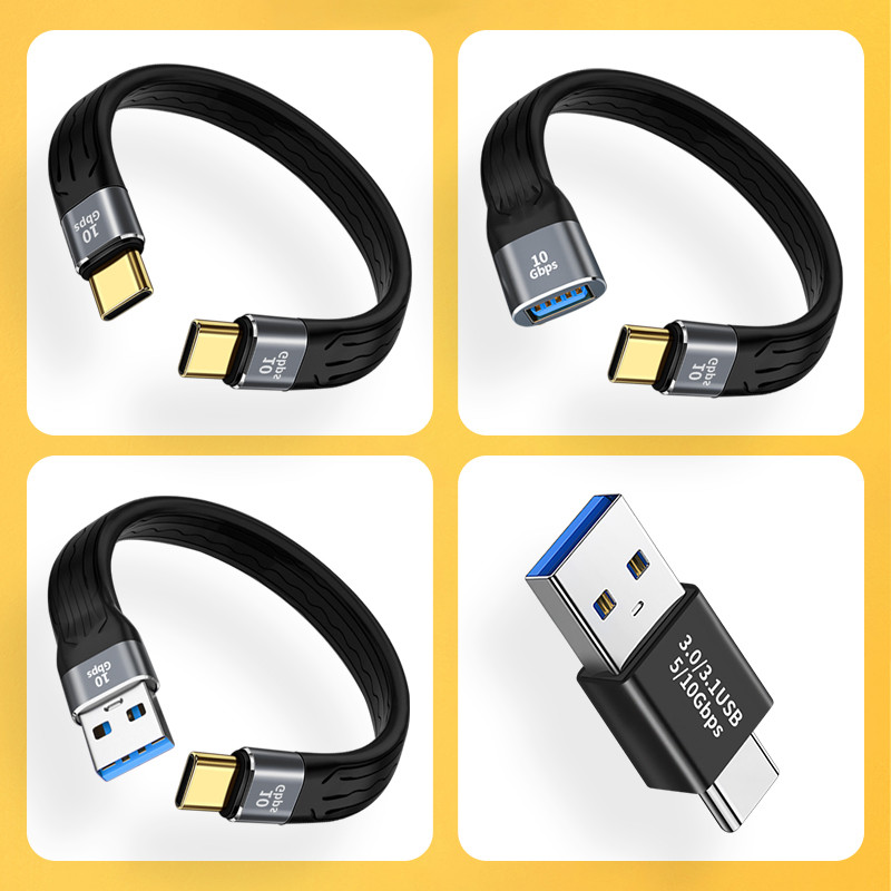 Cabo de dados macho tipo c Porta fêmea USB3.0 Cabo plano curto Conversor TPC duplo Carregamento de cabeça fêmea Transfer