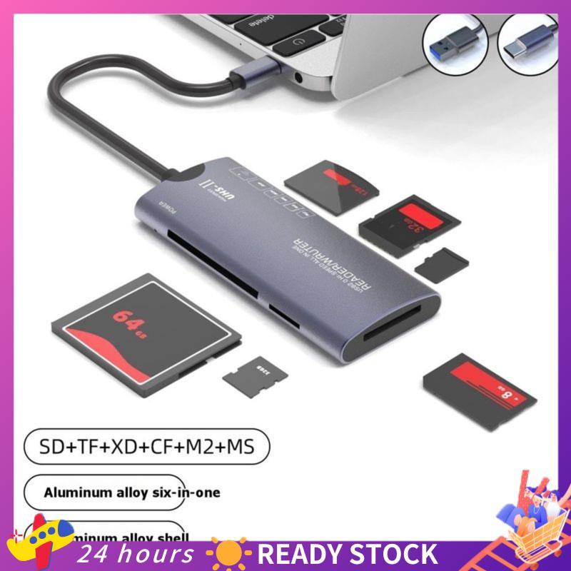 Leitor Multifuncional 6 Em 1 TYPE-C Adaptador De Cartão De Memória SD/TF/XD/CF/M2 Para Câmeras , Computadores , Transfer