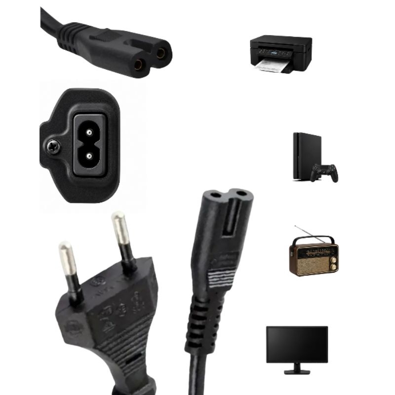 Cabo de força Energia Bipolar Oito Oitinho 2x0.75mm plug 10 Amperes 1m Rádio Lanternas Fonte