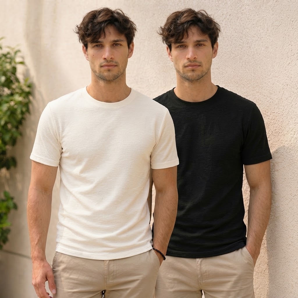 Kit 2 Camiseta Texturizada Casual Básica Reta Malha Premium Flame Masculina