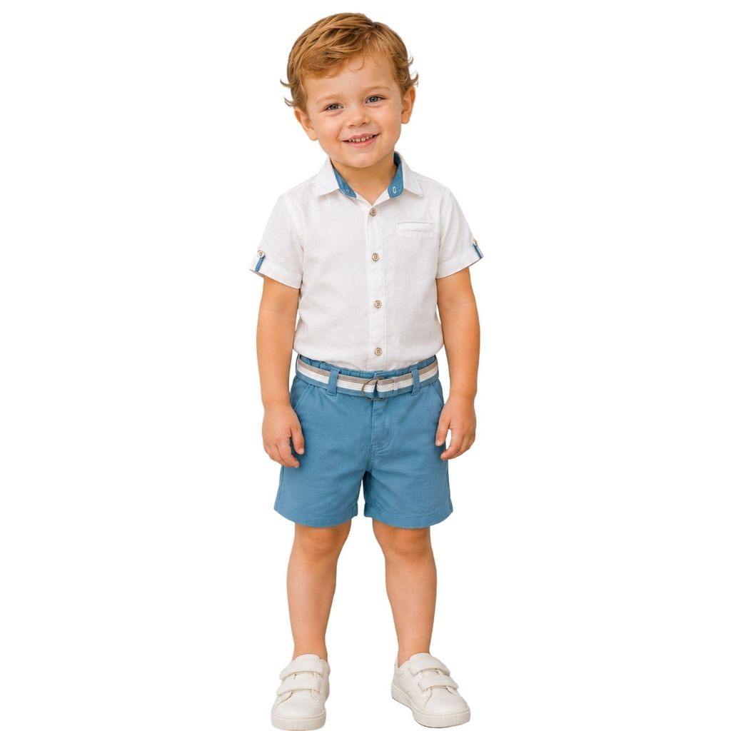 Conjunto Infantil Menino Milon Camisa em Tricoline Flamê Off White e Bermuda em Sarja Milon 2001637