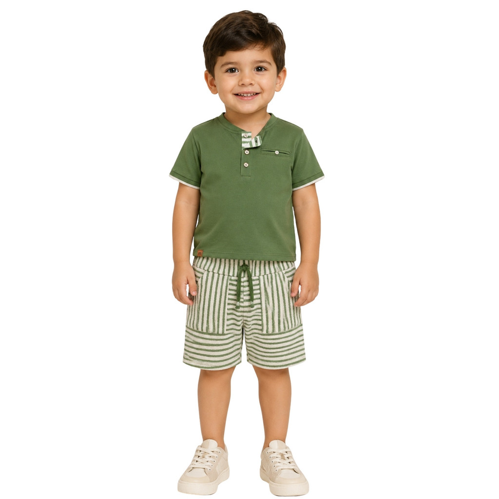 Conjunto Infantil e Juvenil Menino Milon Verão Camiseta Flamê e Bermuda Listrada 2001814