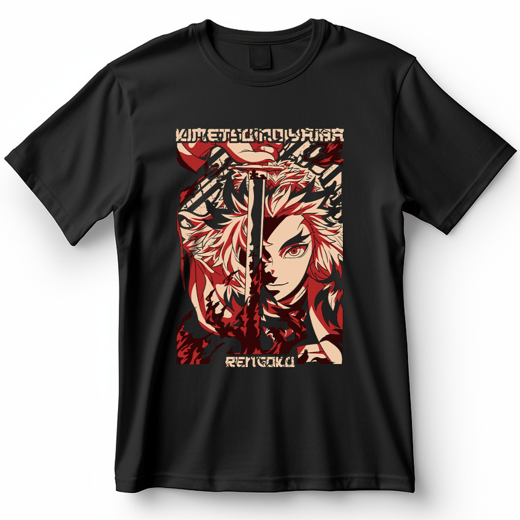 Camiseta Unissex Demon Slayer Kimetsu no Yaiba Kiojuro Rengoku Flames Blusa De Anime Camisa 100% Algodão