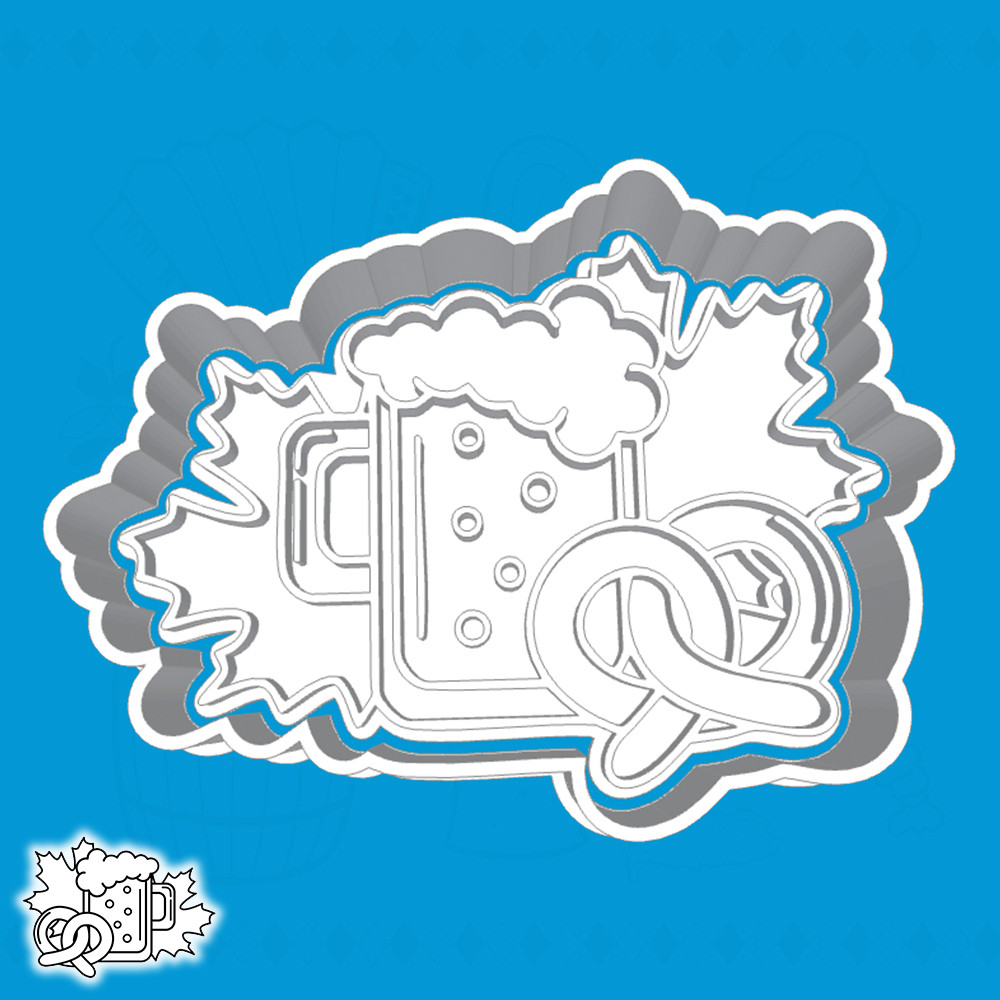 CORTADOR DE BISCOITO OKTOBERFEST - CANECA DE CERVEJA (COM PRETZEL E FOLHAS) (ESTILO 4)