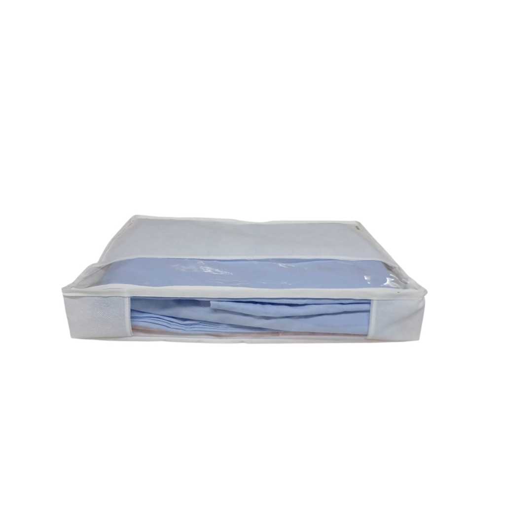Organizador Protetor Lençol Toalha Tnt Com Visor Transparente Branco 38x50x07cm