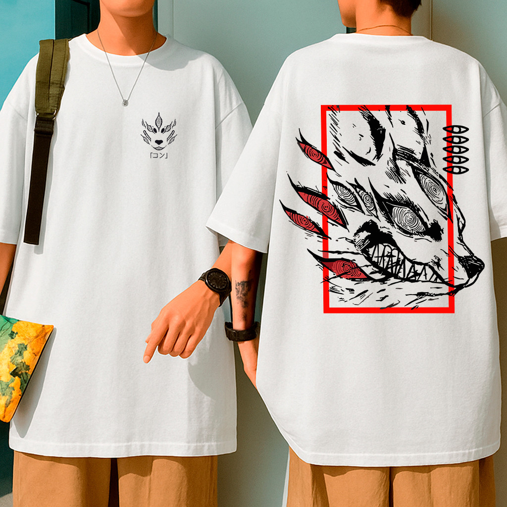 Camiseta Oversized Aki Fox Devil Chainsaw Man Anime Streetwear Camisa Unissex Feminino Masculino